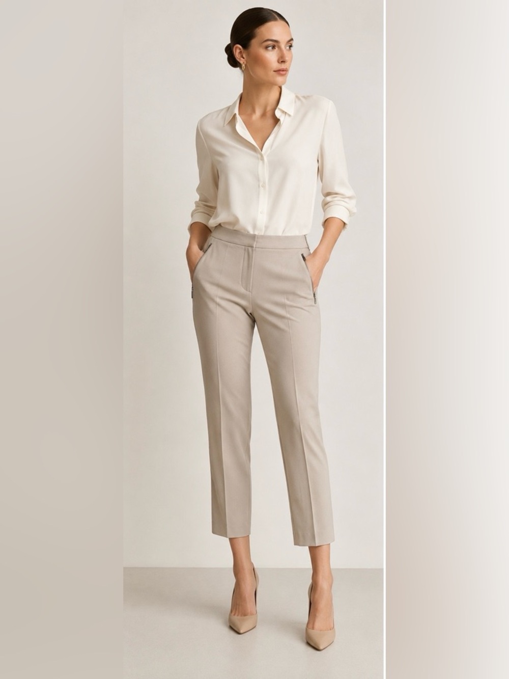 Elie Tahari Lisa Ankle Pants Taupe Beige Stretch Waist NWT Size 10 FLAW